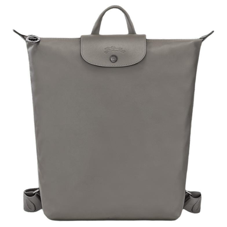 Longchamp Le Pliage Xtra Textured Logo Adjustable Wide Shoulder Strap Leather Backpack Medium Unisex Backpack Dove-Grey 10287987P55