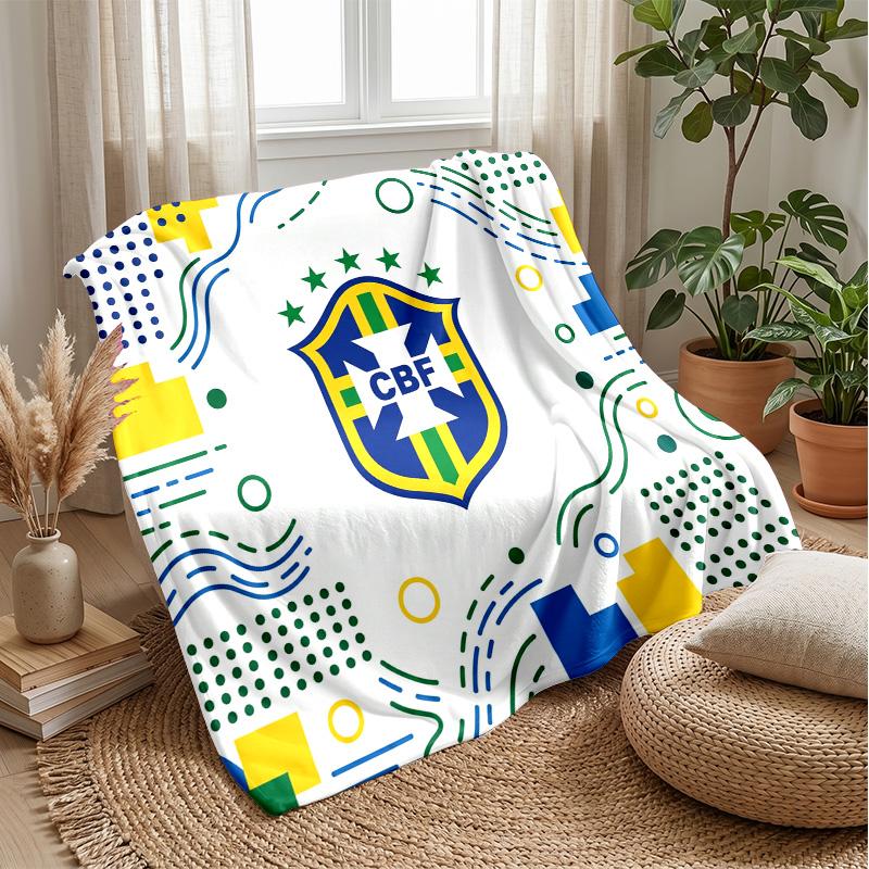 Brazil Football Printed Flannel Blanket Skin Friendly Warm Decorative Throw for Indoor Couch Bed Daily Use