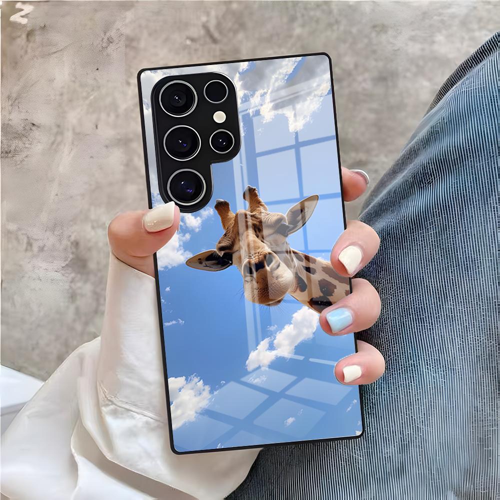 Милый чехол для телефона с жирафом для Samsung S26 S25 Plus S20 S20 Plus S22 Ultra S23 FE S21 Plus S21 Ultra Стеклянная крышка