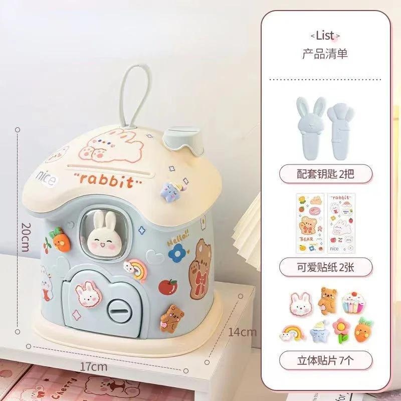 Creative DIY Piggy Bank Cartoon Cute Square Money Boxes Piggy Bank With Lock And Key Children Christmas New Year Gifts For Girls