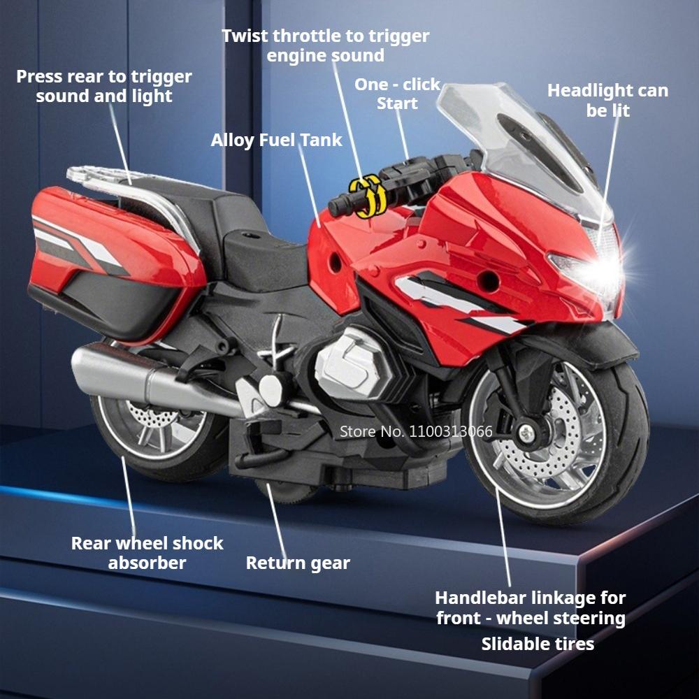 1:14 R1250RT Модель мотоцикла Игрушка Миниатюрный литой сплав Автомобили Звук и свет Резиновые шины Модели с амортизацией Подарки друзьям
