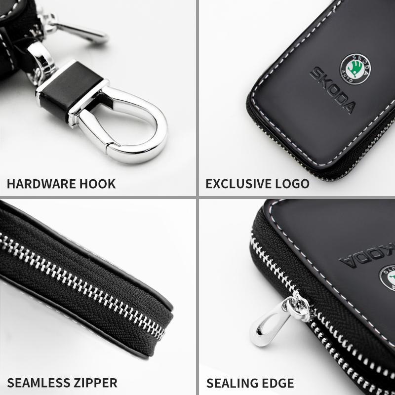 OBDI6 For Skoda Models Genuine Leather Car Key Cover - Key Case, Wallet, Keychain Bag - Accessories (Octavia Kodiaq Kamiq Karoq)