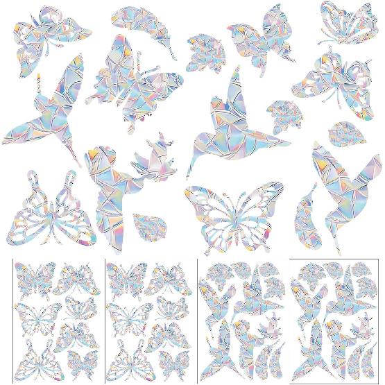 4 Sheets Anti Collision Window Clings, Rainbow Reflection Window Sticker to Prevent Bird Strikes Bird Alert Static Decals Window Strike Prevention