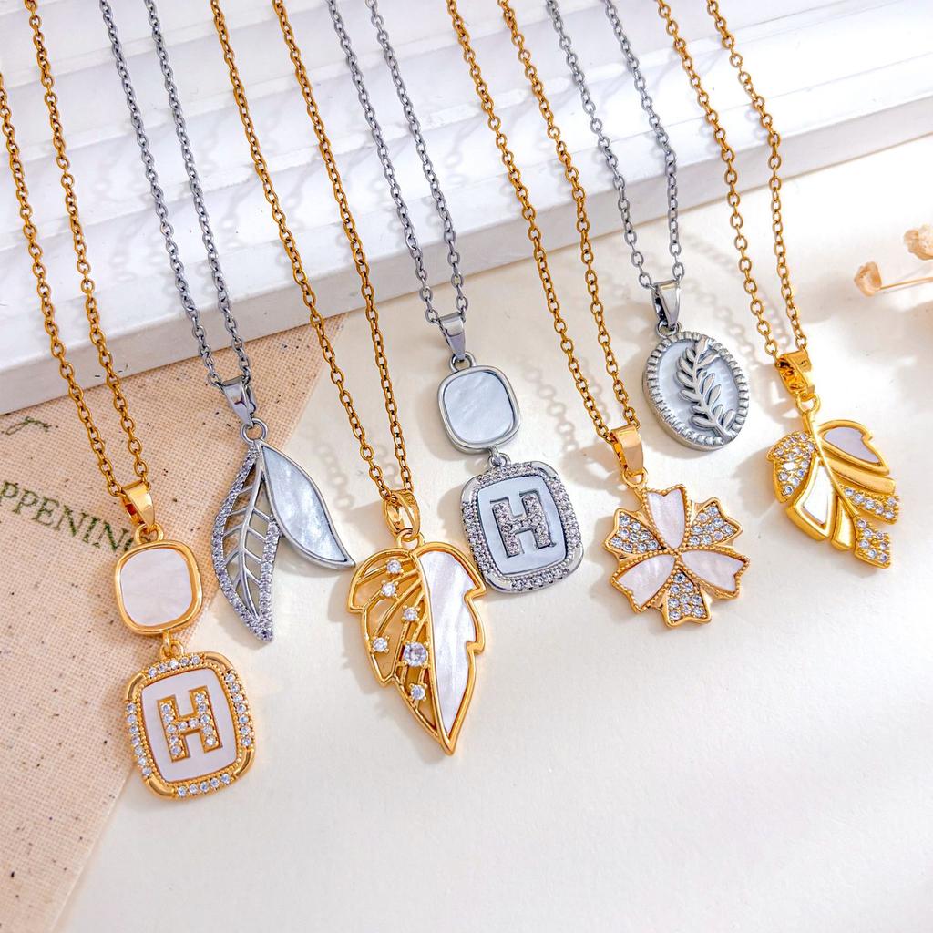 Necklace letter flower micro-inlaid zircon necklace accessories feminine minimalist design sense niche versatile titanium steel accessories
