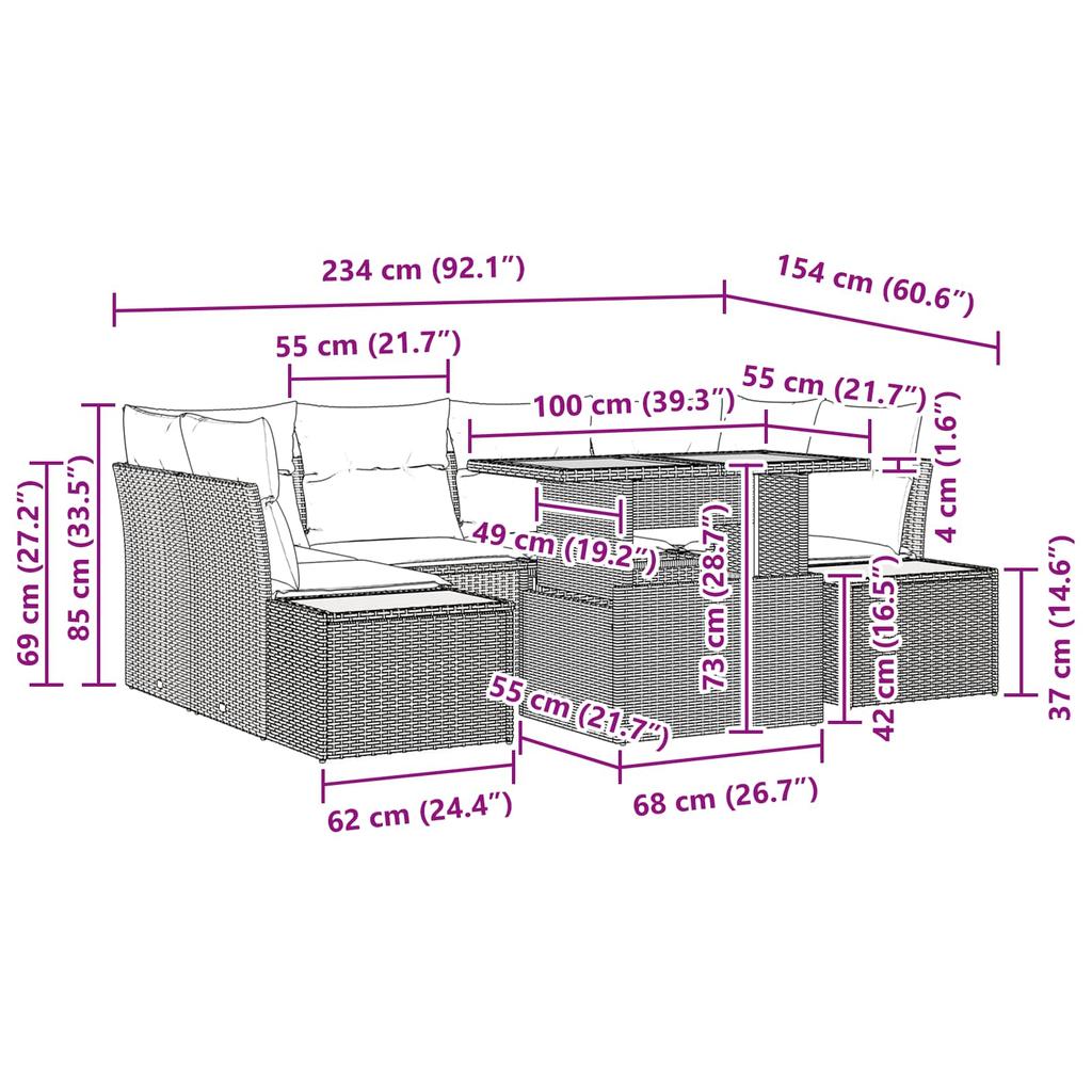 Garden Sofa Set with Storage 7 pcs Black Poly Rattan