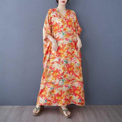 Летний цвет Путешествия Ретро Длинная юбка Хлопково-льняное платье
