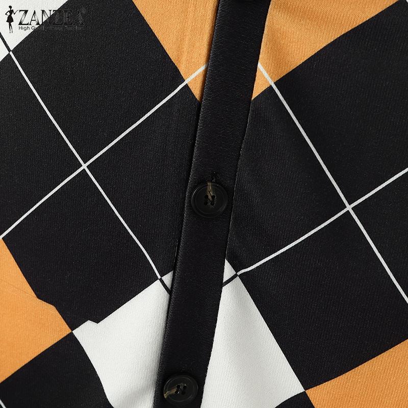 ZANZEA Женские осенние вязаные жилеты с круглым вырезом без рукавов в контрастную клетку