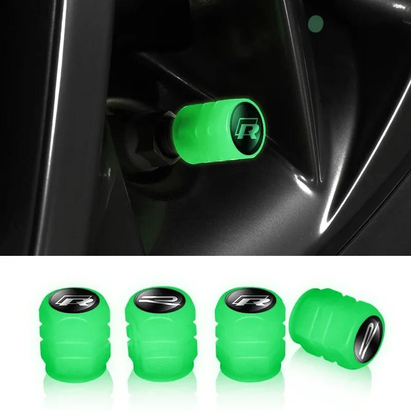 RFKNG1 4PCS Car Tyre Valve Stem Luminous Caps Fluorescent Decor For VW Rline Arteon Jetta Atlas Eos Caddy GTD Sharan Transporter