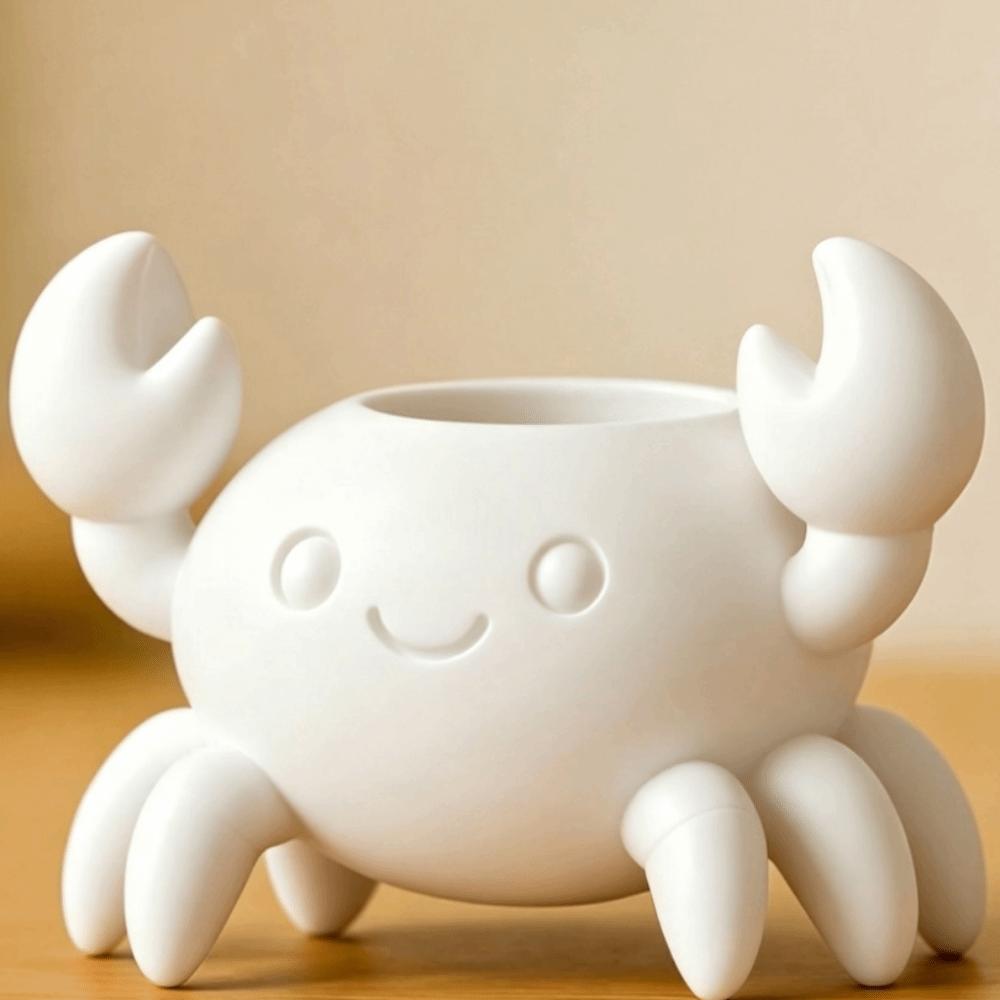 Handmade Crab Pen Holder Plastic Makeup Brush Holder Funny Flower Planter Home Office