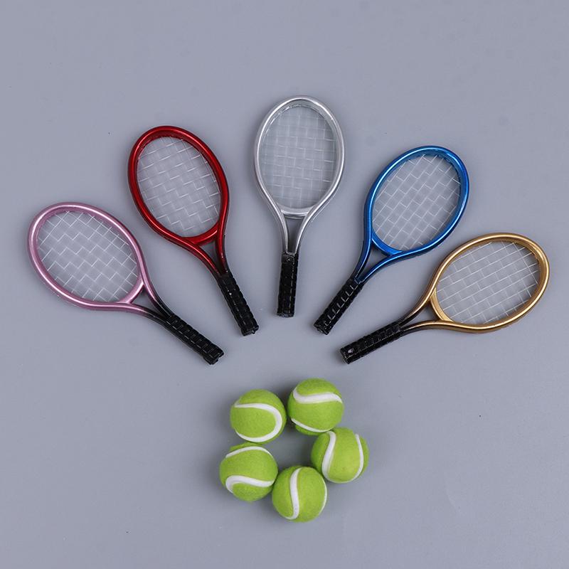 1:6 1:12 Dollhouse Miniature 1Pc Tennis Racket + 1Pc Ball Dolls Accessories