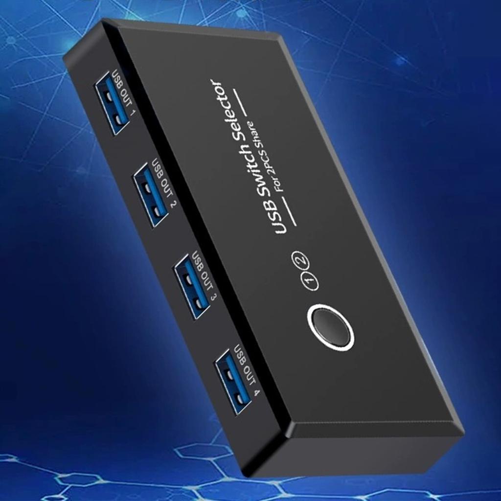 USB 3.0 Switch Selector with 2 Cables USB Switcher One Button Switch Adapter for PC Laptop Keyboard Mouse Printer Scanner