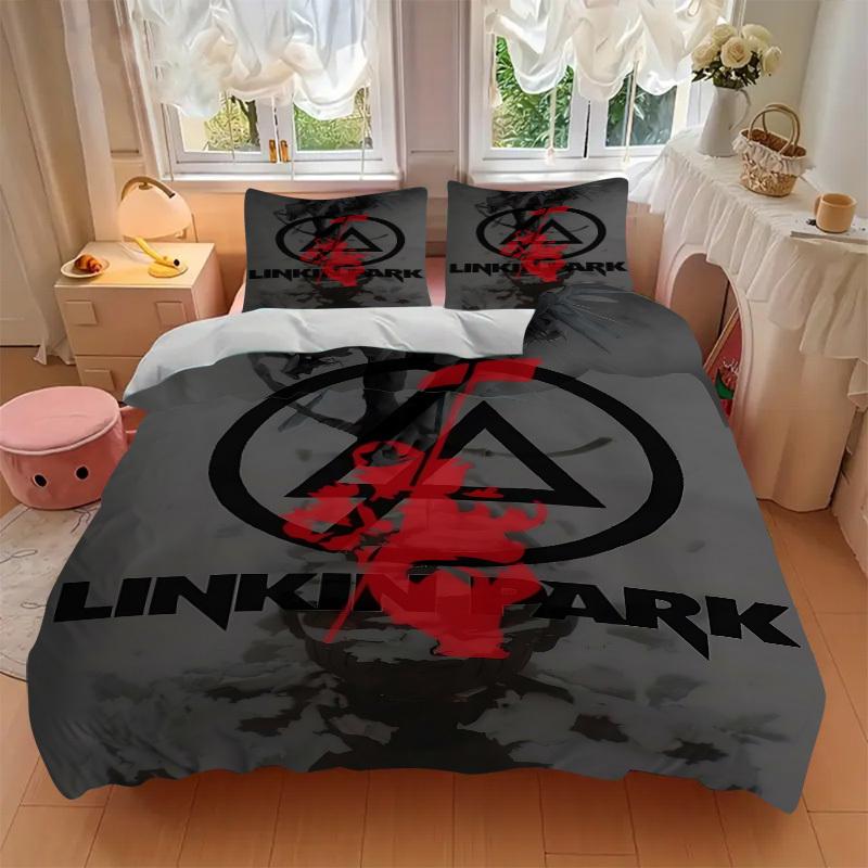 3 шт. Комплект постельного белья с принтом группы Linkin Park - Можно стирать в машине, Включает 1 пододеяльник и 2 наволочки, Без наполнителя, Для всех сезонов