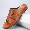 Fashion Slippers for Men Luxury Handmade Leather Slippers 2025 Summer New Peep Toe Slippers for Men Casual Beach Slipper Chanclas Hombre