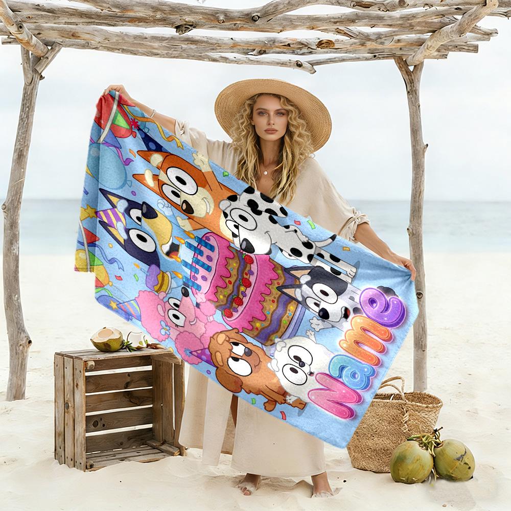 Bluey's Colorful Friends Customized Name Beach Towel Super Soft Microfiber Quickdry Fabric Suitable for Swimming Gym Camping Yoga Vacation