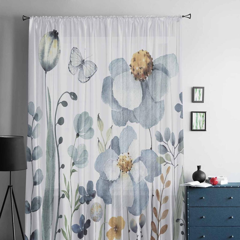 Летние цветы и растения тюлевые оконные шторы для спальни роскошный домашний декор шторы в гостиной шифоновые панели