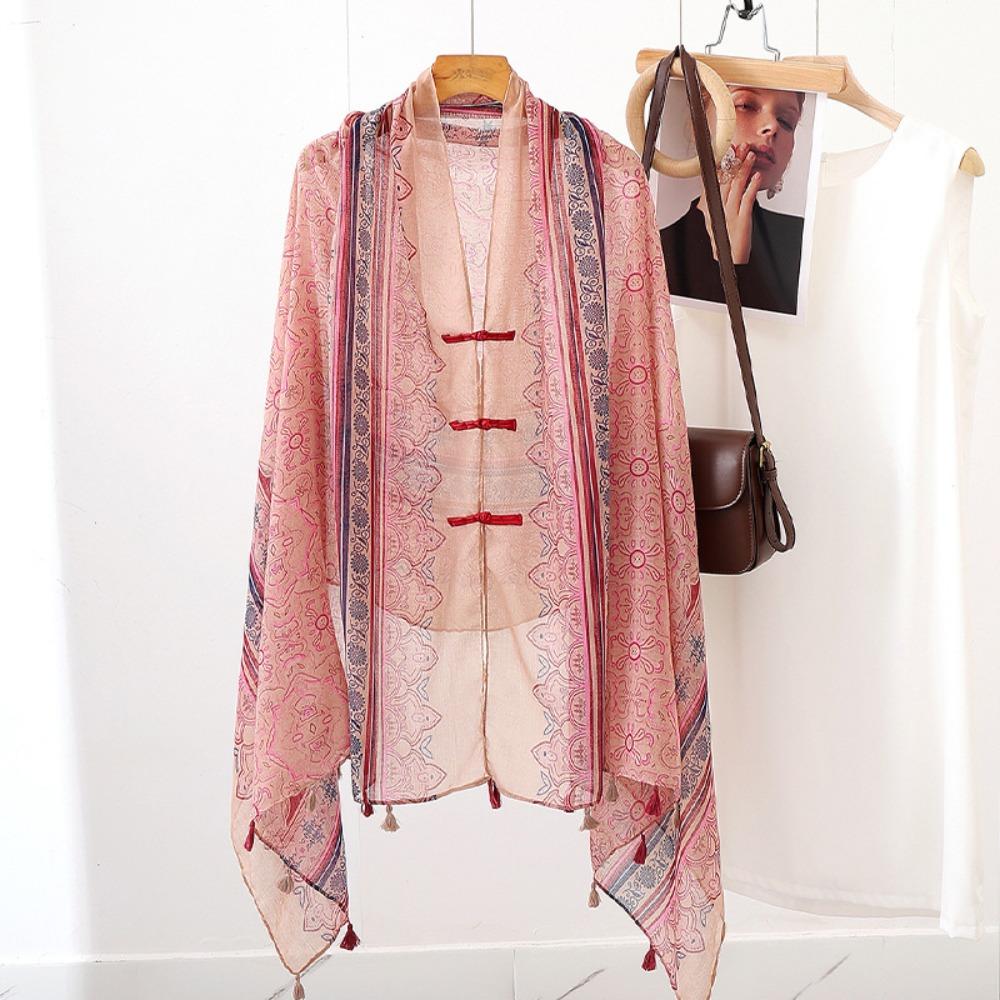 Paisley Sunscreen Scarf Shawl Knot Button National Style Cloak Elegant Cardigan Cape  Beachside