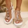 Fashion Rhinestone Flower Wedge Heel Sandals for Women Summer 2025 Fashion Chunky Platform Sandalias Mujer High Heels Dress Party Shoes