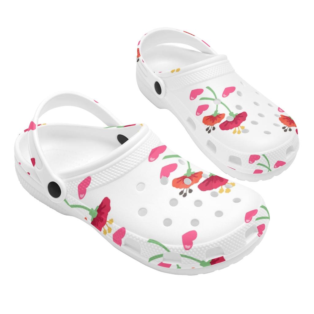White Printed EVA Clogs for Women Men Flexible Lightweight Slip On Casual Shoes Soft Sole Summer Sandals Daily Comfort Wear