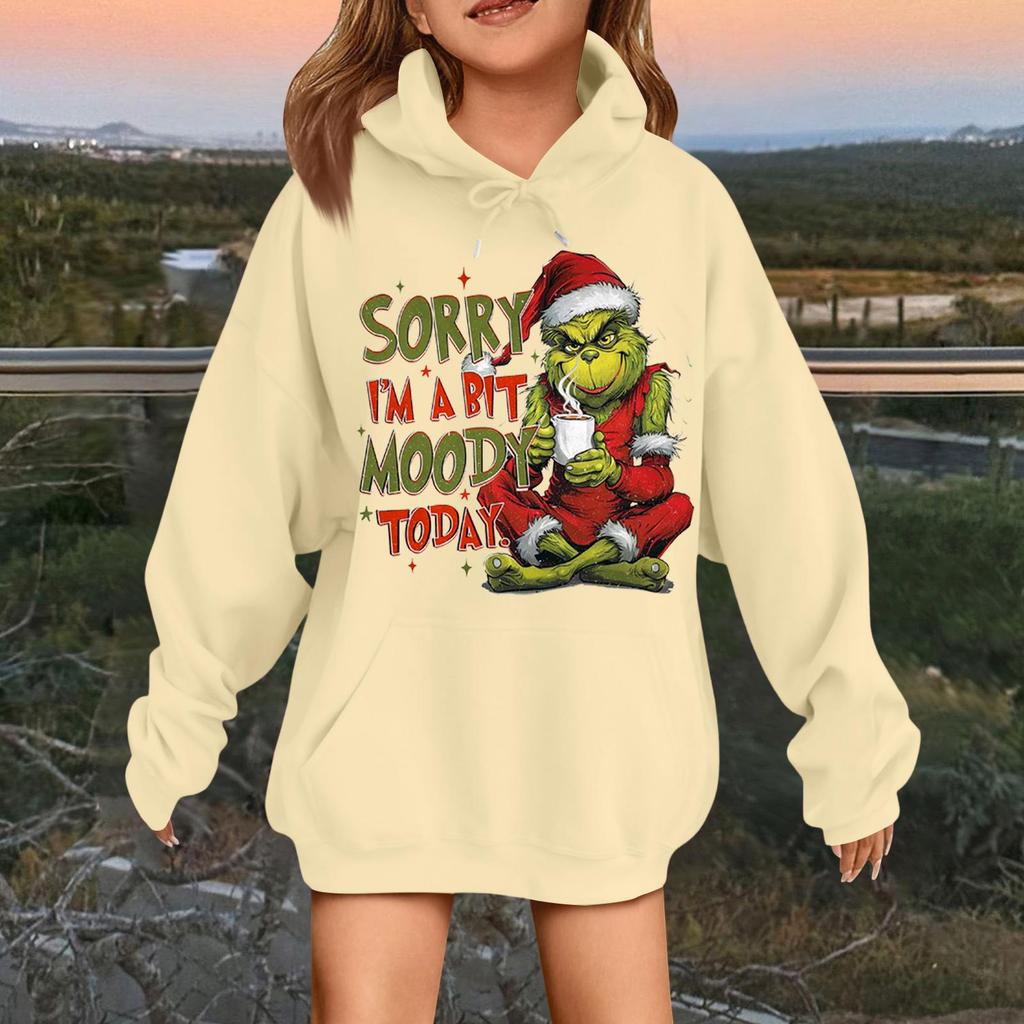 Children's Fashionable Casual Long-sleeved Loose Christmas Print Pullover Hooded Sweatshirt