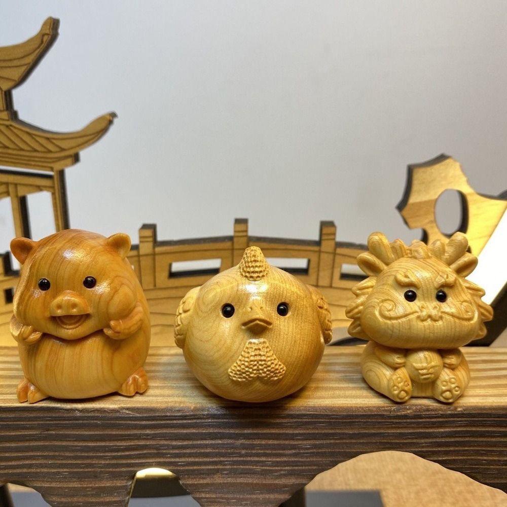 Twelve Zodiac Wood Carving Miniature Ornaments Wood Little Animal Model  Home Decoration