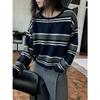 Louvre Early Spring Korean Style Striped Wool Sweater - Women's Soft & Skin-Friendly Pullover