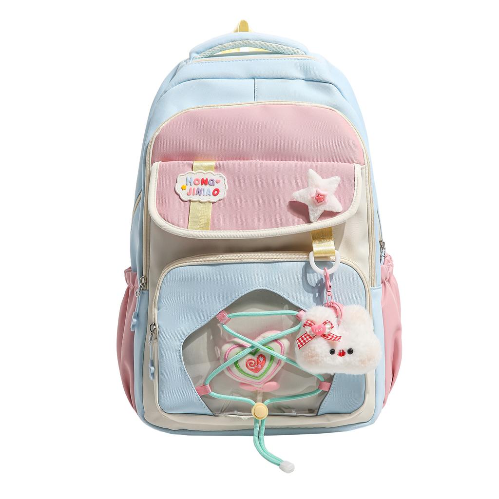 Schoolbag new schoolbag high value color contrast splicing high school students two-dimensional pain bag backpack sweet primary and secondary school