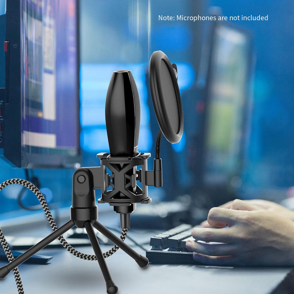 Настольная подставка для микрофона, штатив, складная подставка для микрофона с амортизатором, портативный держатель для микрофона, двойная сетка