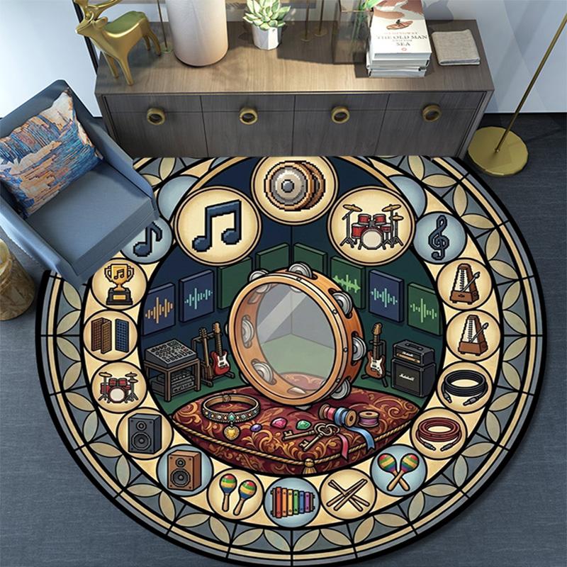 Music Instrument Mandala Round Area Rug Under Office Chairs Bedroom Living Room Home Decor