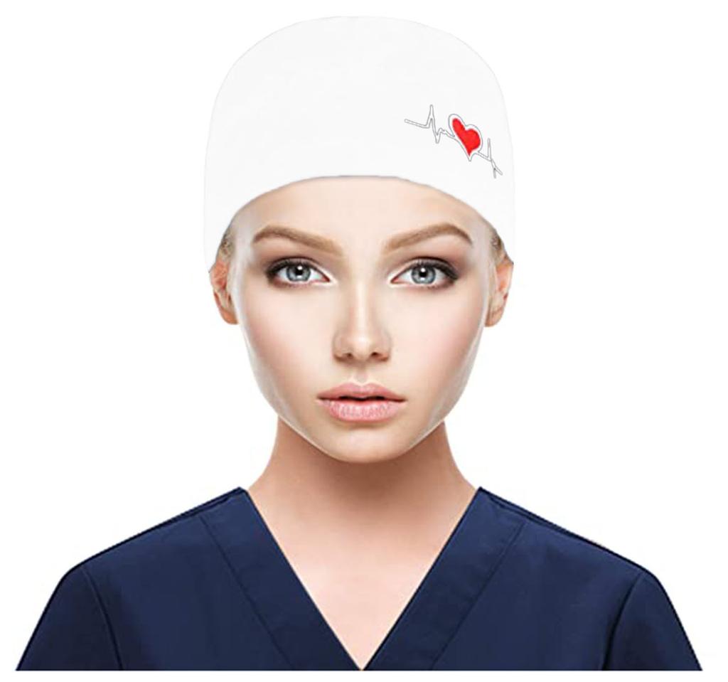 Scrub Cap With Buttons Bouffant Print Hat With Sweatband for Womens and Mens