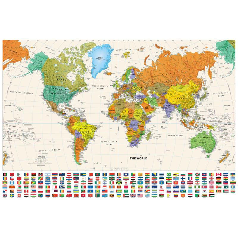 World Map-Countries with Cities,Polyester Wall Hanging,for Kids' Room,Living Room,Dorm,Educational Decor,Wall Art,Travel Tools