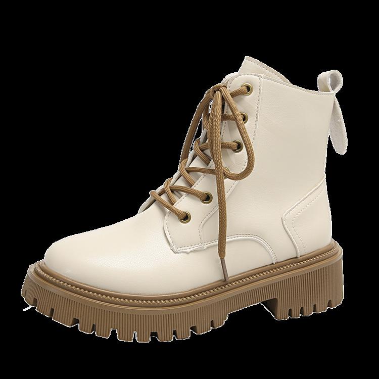 Черные сапоги женские осенние короткие сапоги с толстой подошвой модные и удобные кожаные сапоги