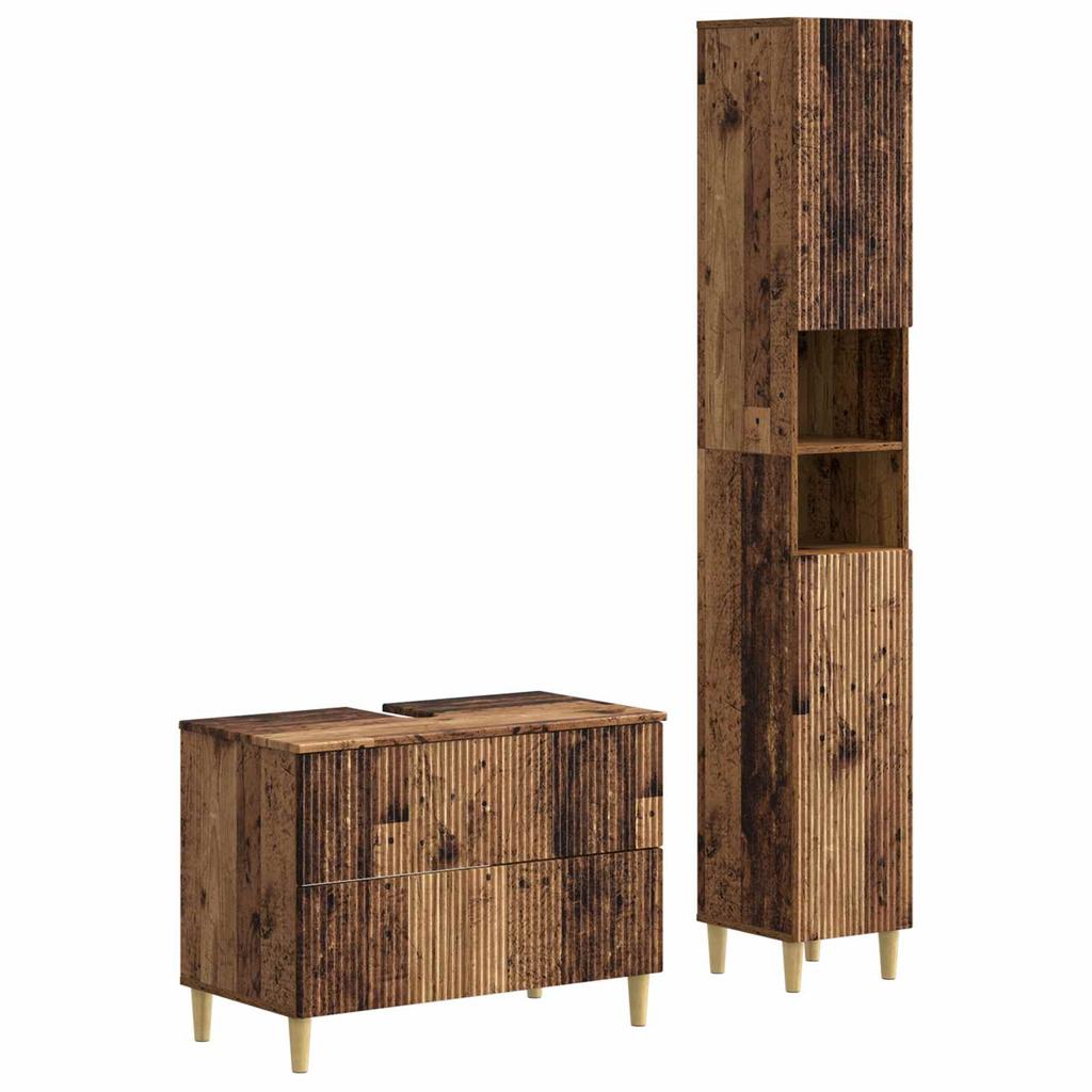 2 Piece Bathroom Cabinet Set ARNHEM Aged Wood Engineered Wood