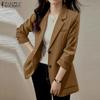 ZANZEA Women Fashion Suit Collar 3/4 Sleeves Solid Color Blazer