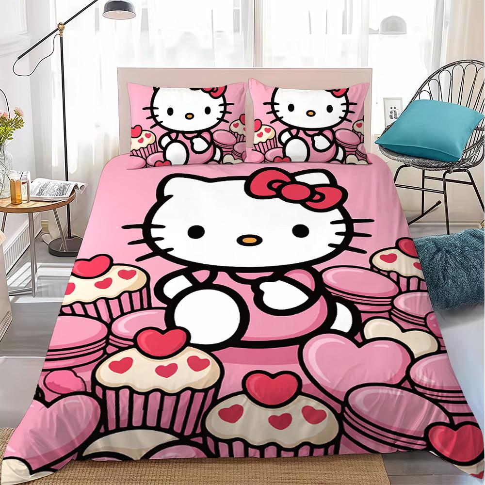 Привет K-Kitty Милый Комплект Пододеяльника Домашний Стиль Постельное Белье Мягкий Стирка Хлопок Кровать Комплект из 3 Предметов Студенческое Общежитие Подарок