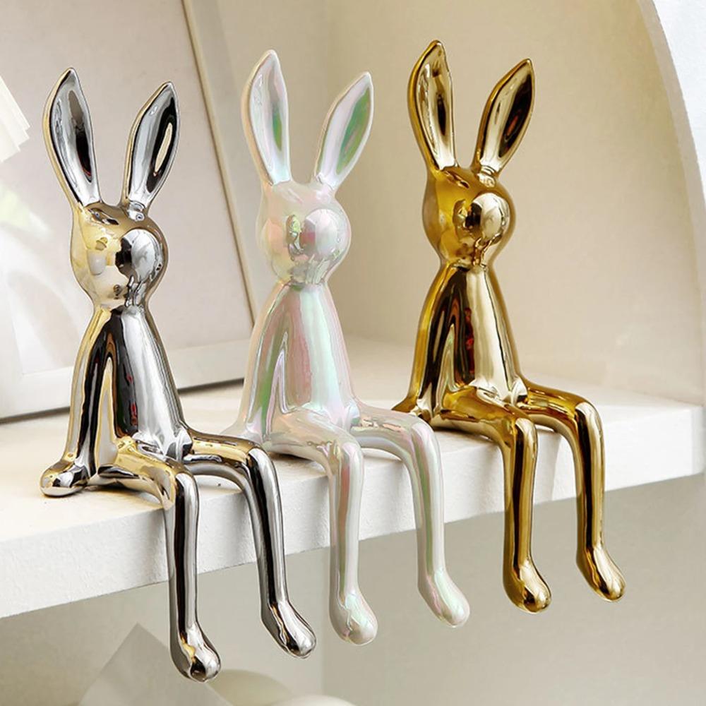 Modern Rabbit Sculpture Nordic Rabbit Statues Long-Eared Sitting Rabbit  Desk Shelf Decoration
