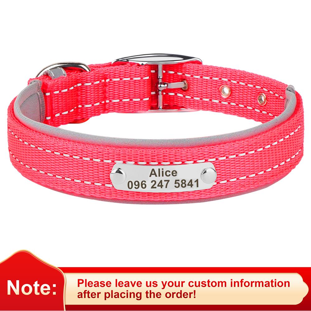 Reflective Dog Collar Free Personalized Dog Necklace Adjustable Engraving Pet Name Collars for Small Medium Large Dogs Pitbulls
