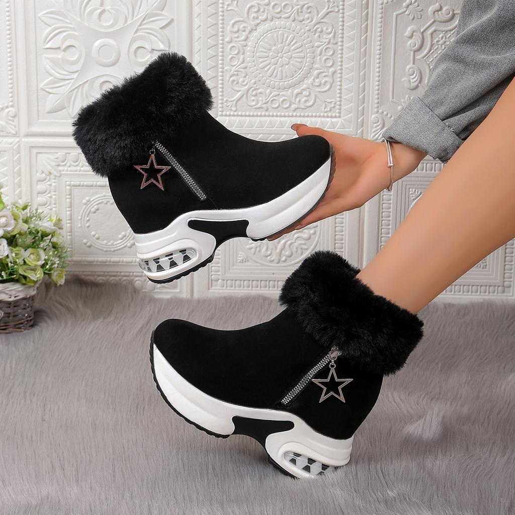Женские сапоги зимние новые повседневные высокие каблуки теплые сапоги утолщенные пушистые туфли на танкетке модные уличные зимние сапоги на платформе женские