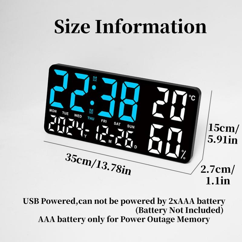 Large Digital Wall Clock with 7Colors Mood Light Remote Control Dual Alarm Timing Countdown Table Clock 12/24H Auto Dimmable LED Alarm Clock