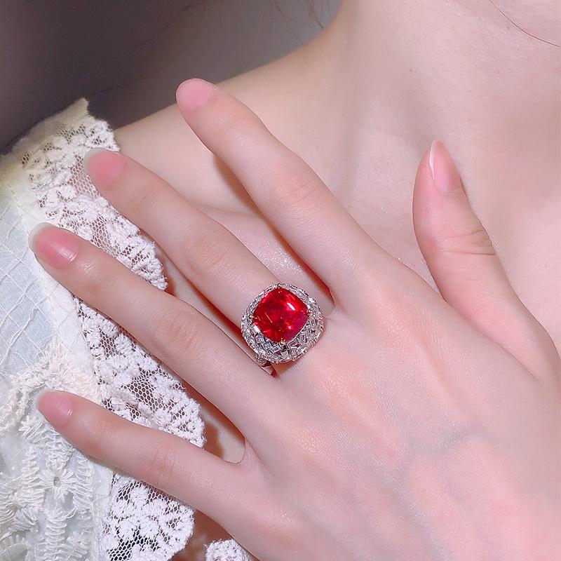 Цвет сокровище квадратное цветовое разделение гальванопокрытие розовый бриллиант желтый бриллиант красный корунд кольцо медные украшения циркон кольцо открытие мода