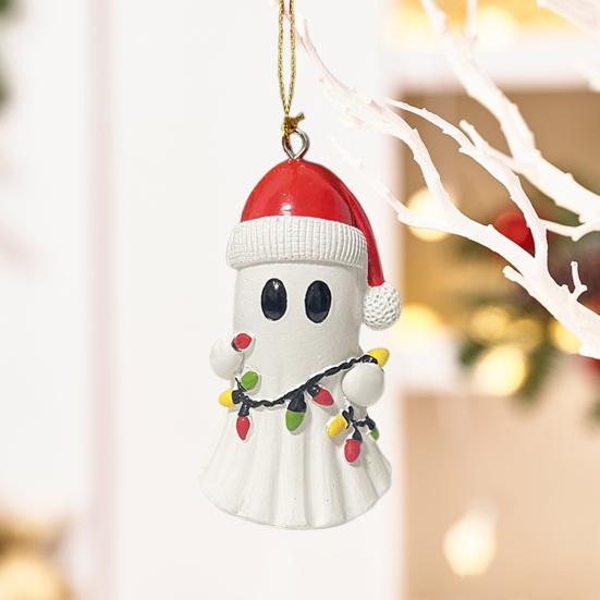 Рождественский кулон-призрак из смолы, 3D-призрак, подвесное украшение, мини-фигурка в виде шапки Санты, привидение для украшения праздничного стола на рождественскую елку