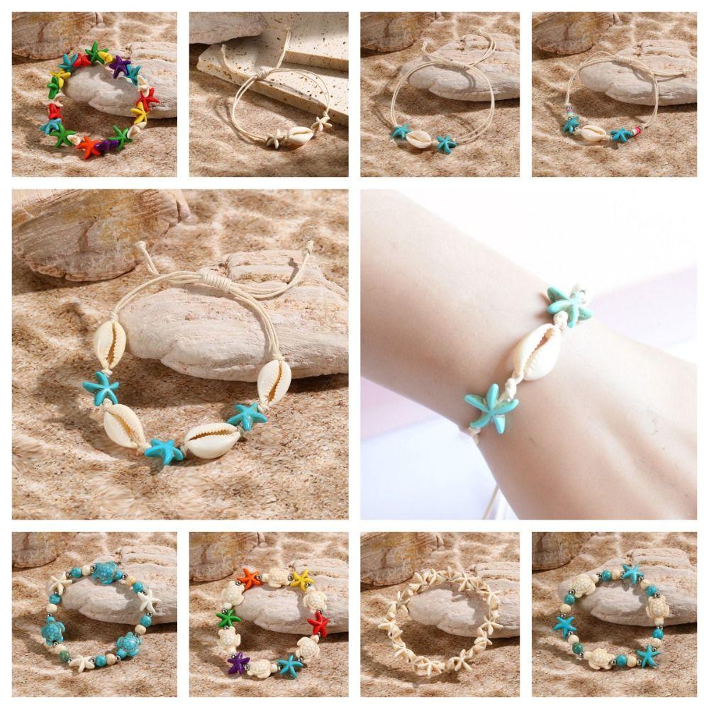 Bohemian Starfish Beaded Bracelet Ornaments Shell Beaded Handstring Turtle Woven Bracelet Gift