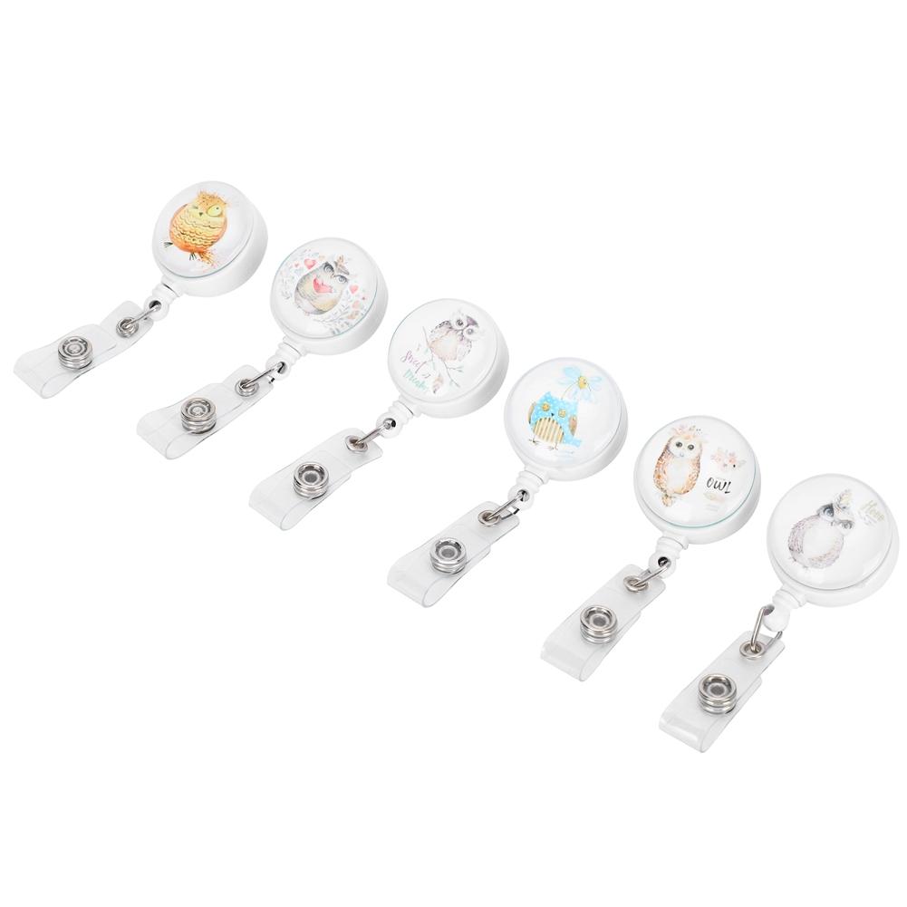 6pcs Retractable Badge Holder Cute Animal Pattern 360 Degrees Degree Rotating Clip for ID Name Tag Card