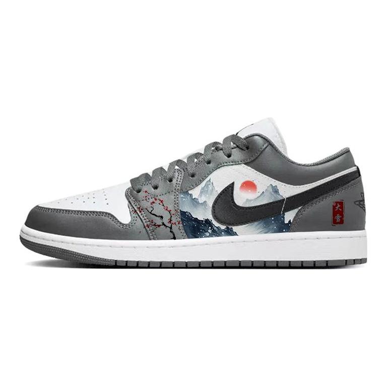 Jordan Air Jordan 1 Нескользящие Устойчивые к истиранию Низкие Винтажные Баскетбольные Кроссовки Унисекс Серый Белый 553558-152(Команда181-)
