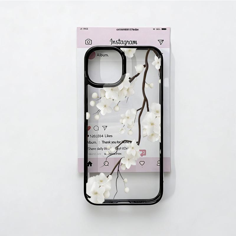 Розовый чехол для телефона с цветущим персиком для IPhone 17 Air 16 15 14 13 12 11 Plus Pro Max Mini X XS XR Plus Белый чехол с цветущими сливами