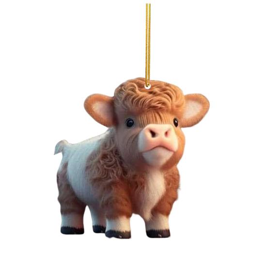 Милый мультяшный хайлендский коровий автомобильный кулон, акриловый художественный ремесленный орнамент, прекрасный автомобиль, зеркало заднего вида, украшение для дома, Рождественская елка, подвесное украшение, подарок