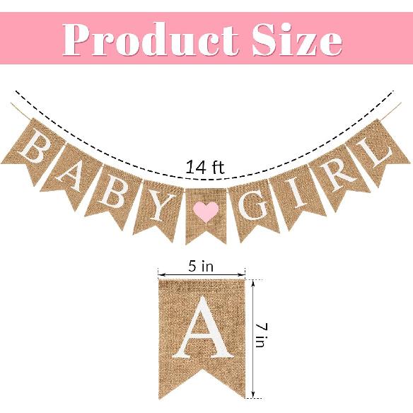 Pre-Strung Baby Girl Burlap Banner, Gender Reveal Banner for Baby Shower Party Decorations (Light Pink Heart)
