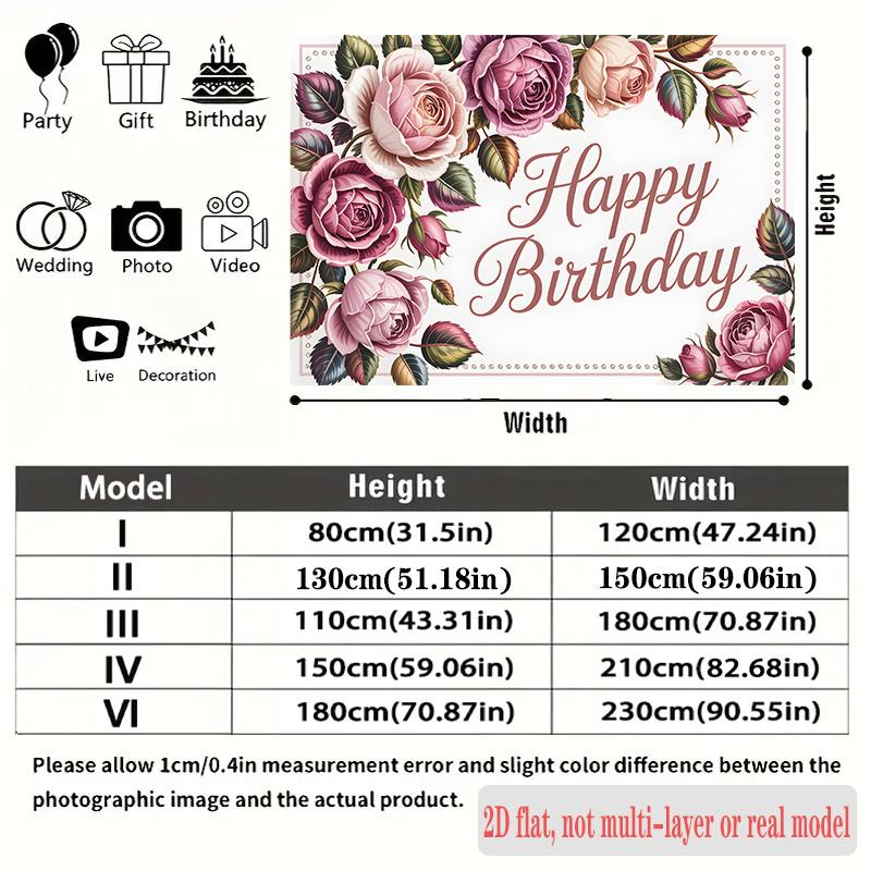 Pink Floral Birthday Backdrop 1pc - Celebration Decor