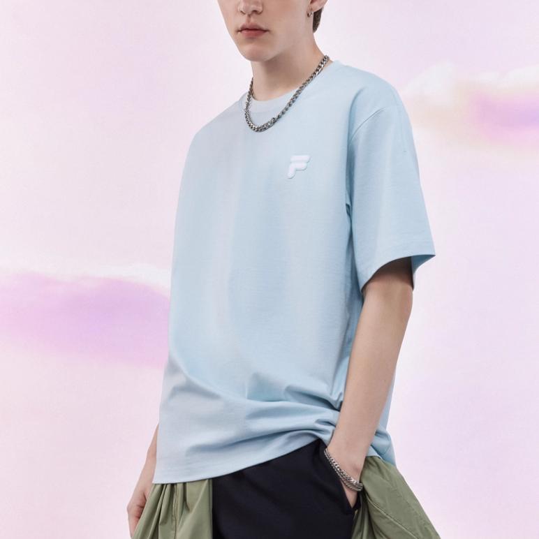 Fila Fusion Серия FOB SS24 Однотонный Мультиколор Спортивный Свободный Пуловер Круглый Вырез Короткий Рукав Дышащая Футболка Унисекс Топы T11U423112F-LB
