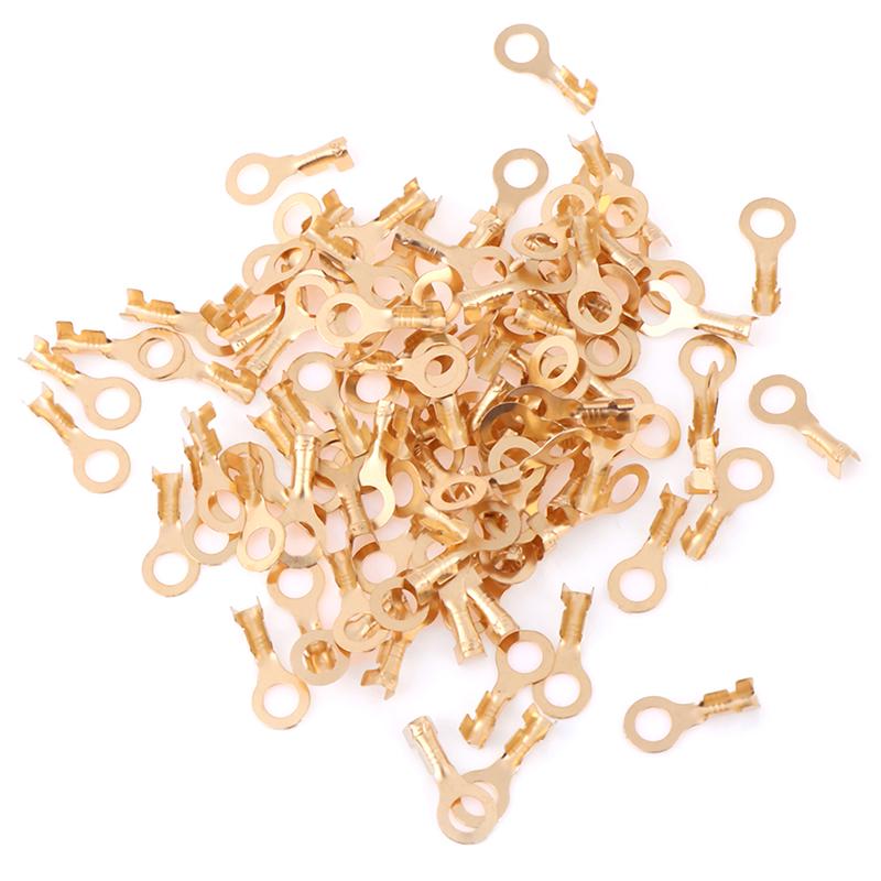 100Pcs 4.2Mm Gold Brass Round Terminal Power Supply Wire Connector