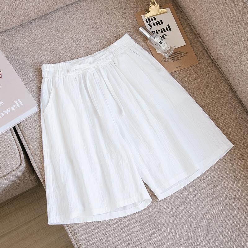 Women's Summer Cotton Linen Five Inch Breathable Mid Length Pants Casual Loose Oversized Wide Leg Pants
